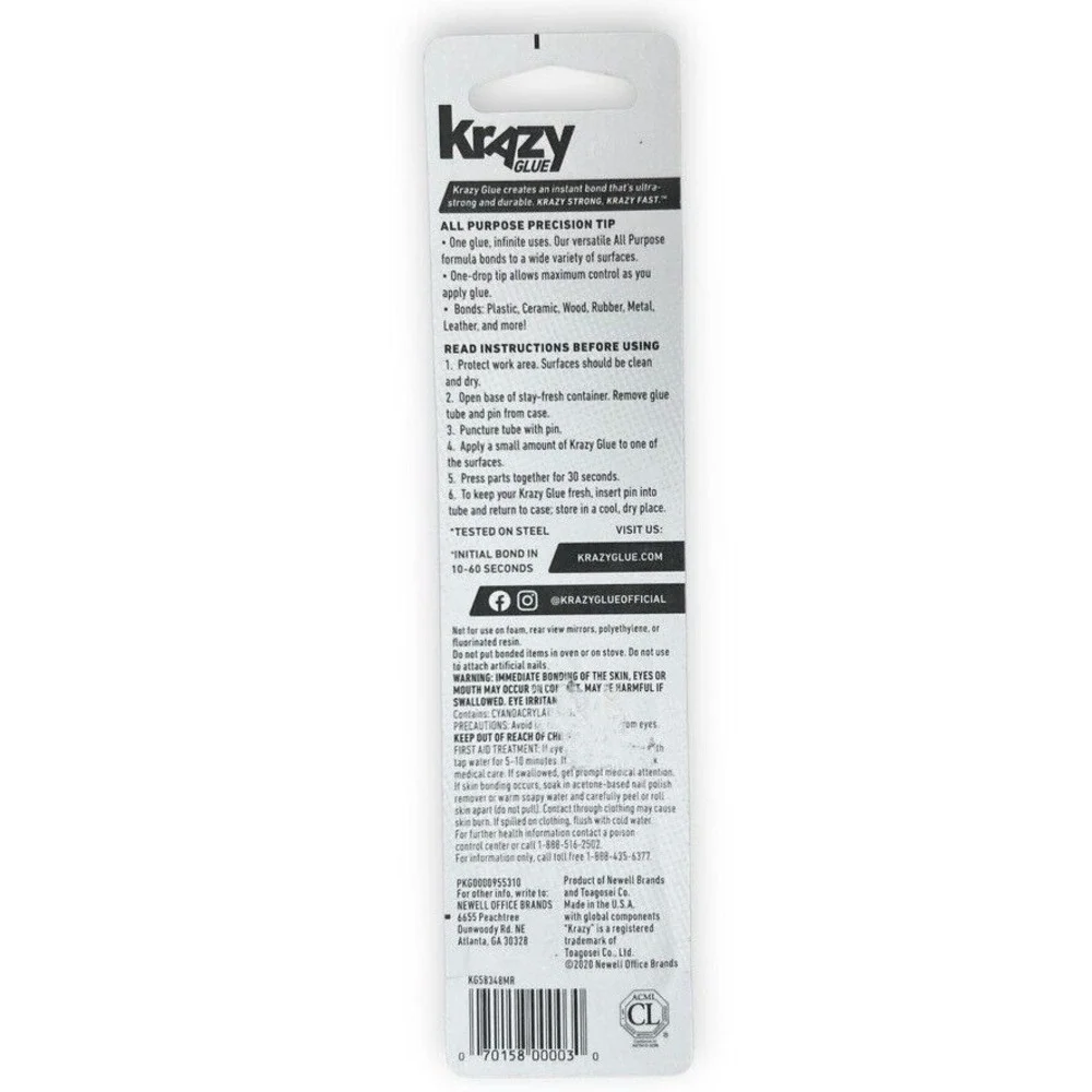 4 Pack Krazy Glue Instant Strong All Purpose‎ Fast Drying Super Glue .07 oz Tube